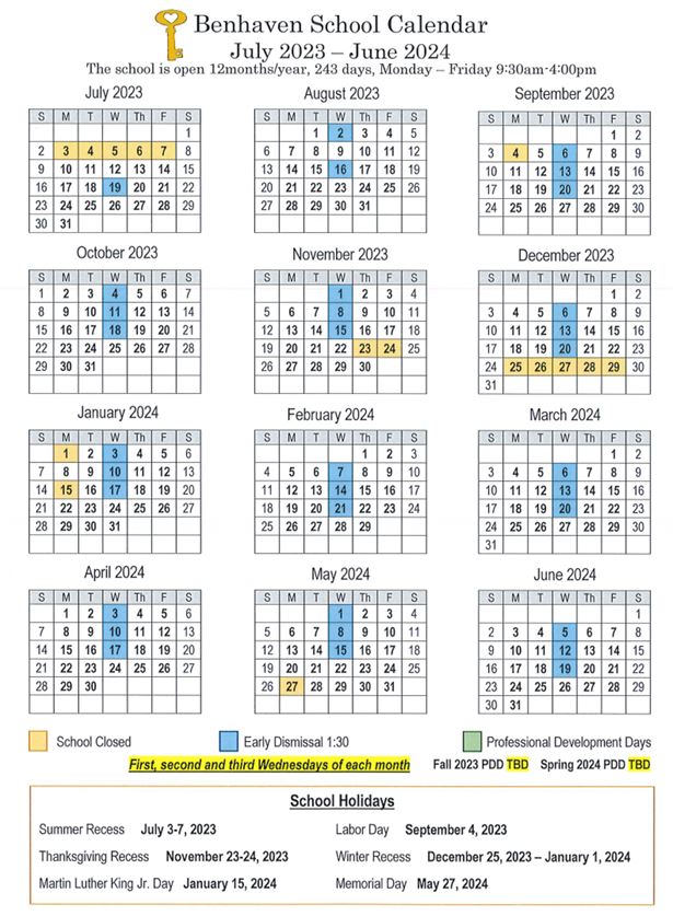Benhaven School Calendar